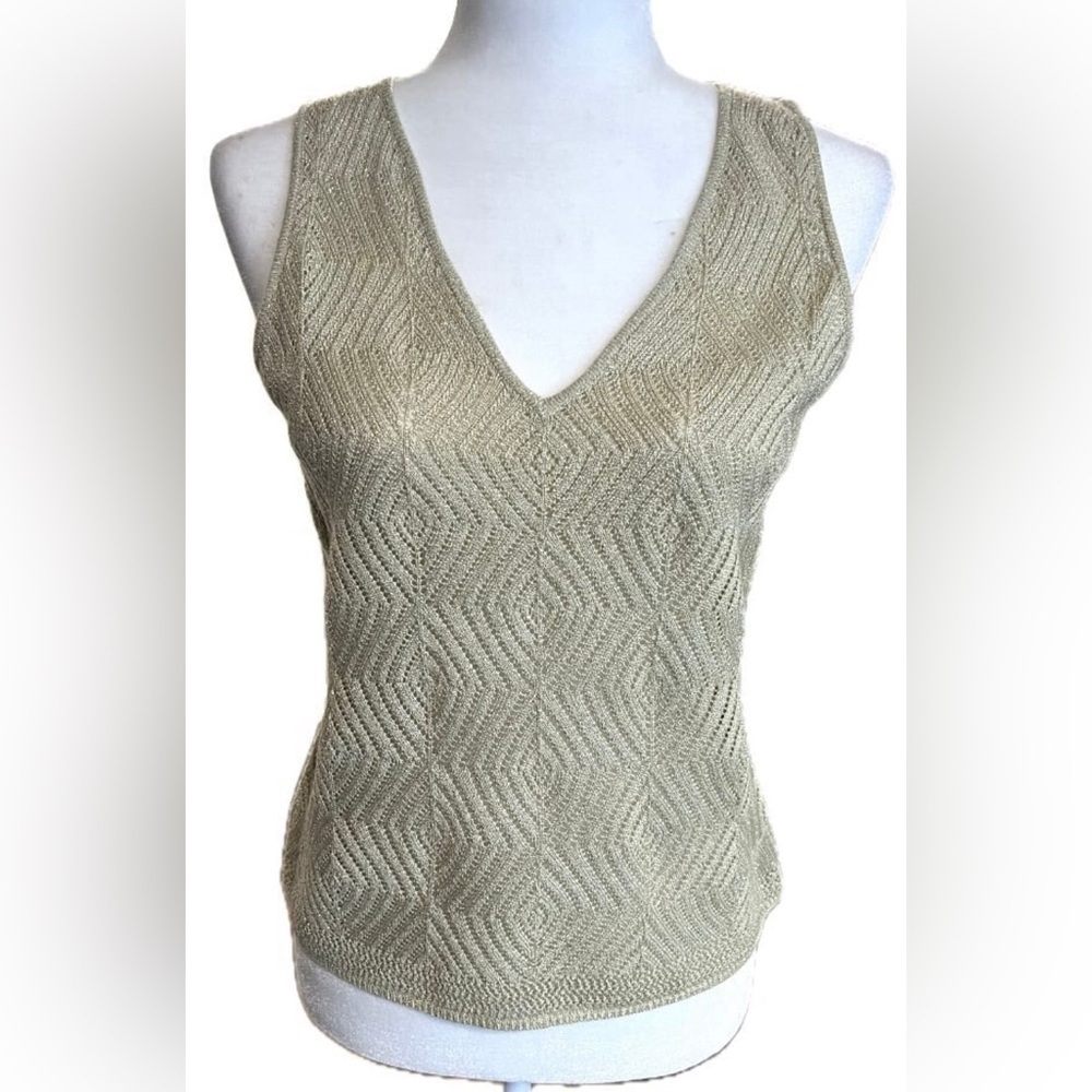 Kenneth Cole New York gold shimmery knit sleeveless sweater tank top M/Medium